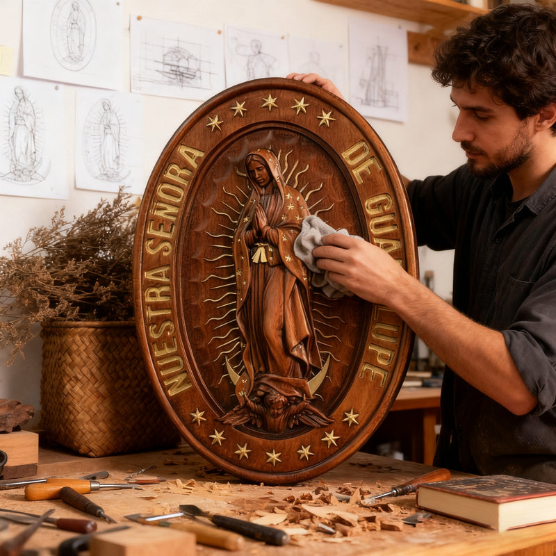 Vintage Colorful Our Lady of Guadalupe Wood Carving 🎨🪵 - Patron Saint of the Americas & Unborn Children 🙏🛡️