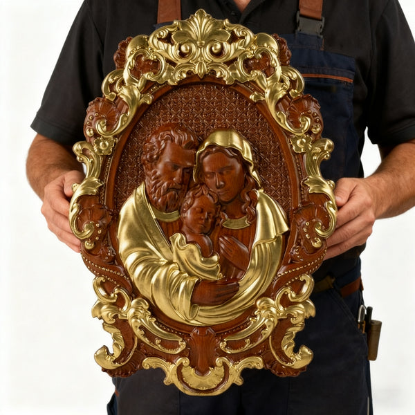 Bgcopper Holy family Nativity Wood Carving Gift Religious Family Wall Decor