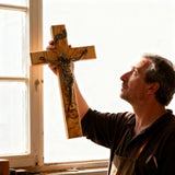 【Holy City Wood】Handcrafted Olive Wood Cross with Bronze Christ Statue A Devotional Companion for Prayer A Collectible Gift of Distinction