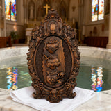 Three Sacred Hearts of the Holy Family | Solid Wood Carving Gift