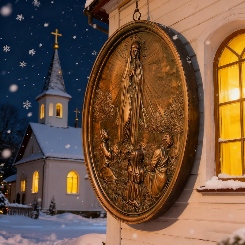 Our Lady of Fatima Wood Carving Decoration - Virgin Wall Pendant