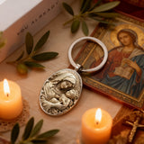 Madonna & Child Oval Alloy Glass Keychain