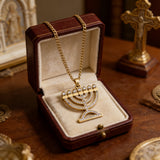 Stainless Steel Crystal 7-Branch Menorah Pendant: A Sacred Jewish Heritage Necklace