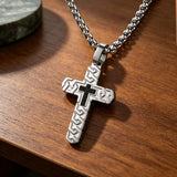 Retro Braided Texture Inlaid Zircon Cross Pendant Necklace