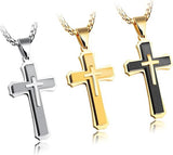 New Stainless Steel Layered Cross Pendant Necklace
