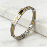 Titanium Steel Braided Two-Tone Cross Bangle