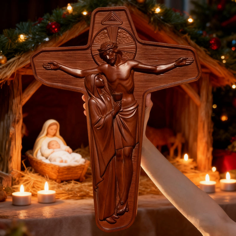 🕯️ Joan of Arc Cross Wood Carving – Our Lady of Sorrows / Crucifix