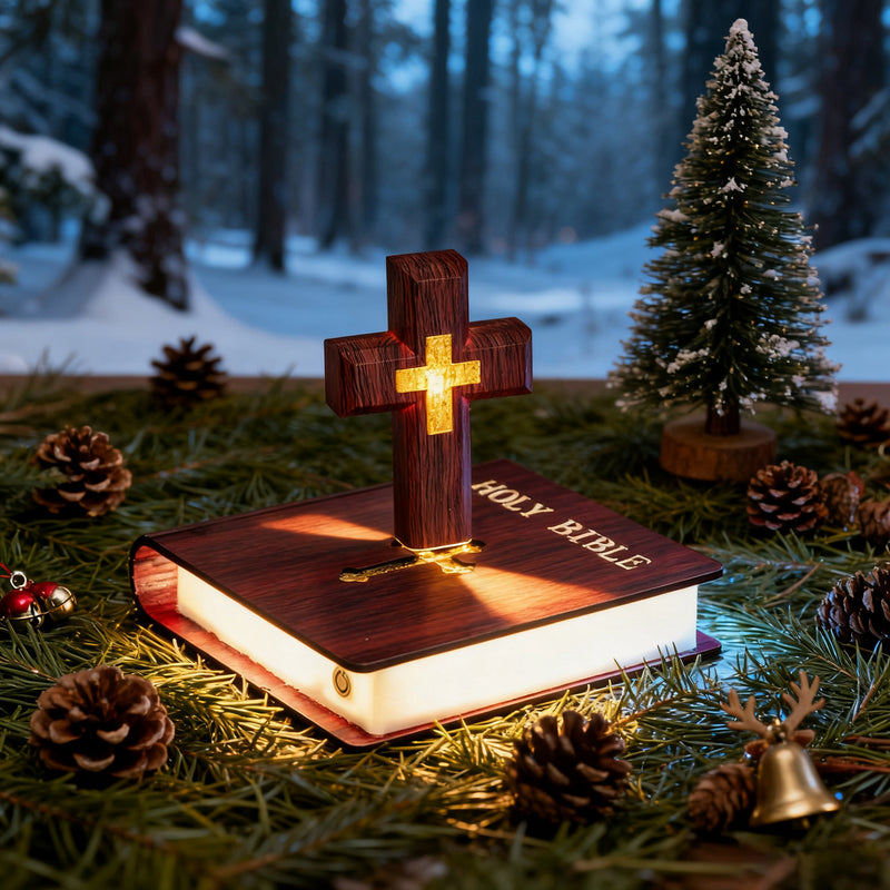 Floating Cross Bible LED Lamp: Suspended Faith, Illuminated Grace
