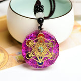 Metatron Tesseract Necklace, Epoxy Stone Sacred Geometry Pendant, Spiritual Protection Medal