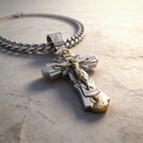 Gold-Plated Copper Crucifix Pendant with Jesus Christ and Religious Figures