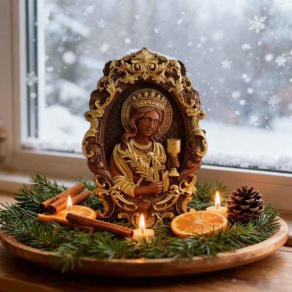🛡️ Saint Barbara Wood Carving – Handcrafted Devotional Art
