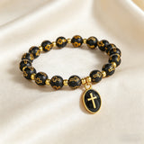 Cross Charm Beaded Stretch Bracelet – Faith, Hope & Timeless Devotion