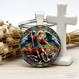 Stained Glass St. Michael Keychain: Conquer Darkness with Light