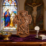 Archangel Michael Hand-Carved Ashwood Cross Plaque