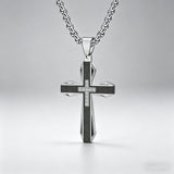 Brushed & Faceted Titanium Steel Cross Necklace – Modern Faith, Bold Devotion