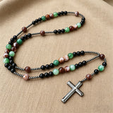 Natural Stone Rosary Cross Necklace – Faith, Earth & Timeless Devotion