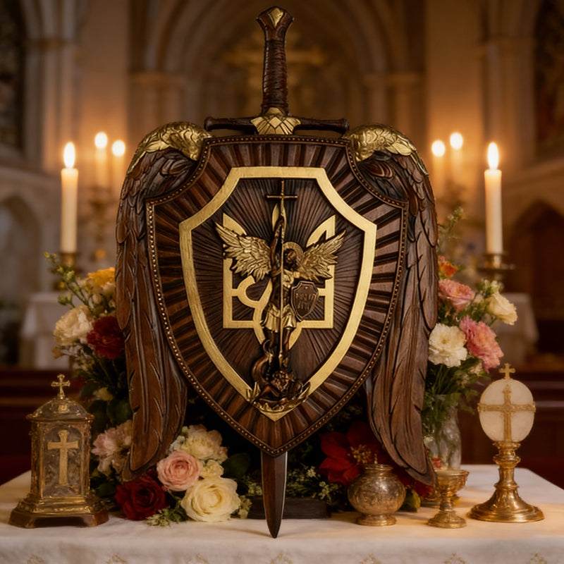 Archangel Michael Sword & Shield Wall Plaque - Divine Protection in Spiritual Warfare