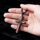 Minimalist Titanium Steel & Wood Cross Necklace – Faith in Simplicity
