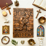 We Stand For The Flag, We Kneel For The Fallen -American soldier wood carving memorial icon