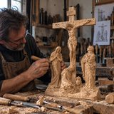 Hand-Carved Ash Wood Calvary Crucifix with Jesus, Mary, St. John & Mary Magdalene