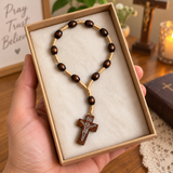 Handmade Wooden Bead Rosary Bracelet with Crucifix – Christian Prayer Bracelet