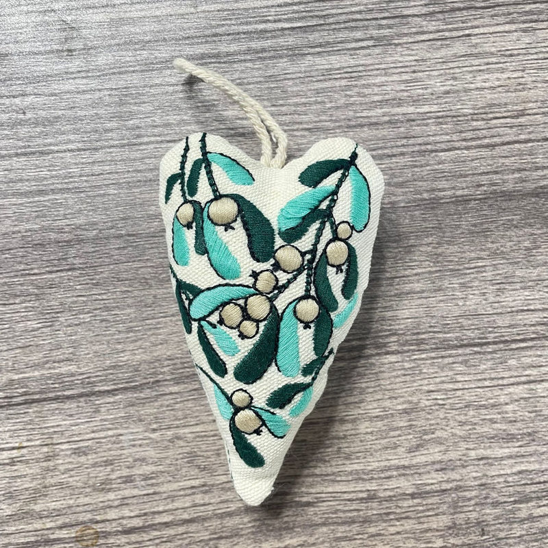 Hand-Embroidered Christmas Heart Ornaments - Reindeer/Gingerbread Man Design for Christmas Tree