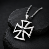 Men's Hollow Maltese Cross Stainless Steel Necklace, Vintage Knight Pendant Box Chain For Men
