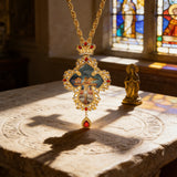 Gilded Leaf-Edged Jesus Crucifix Necklace: Elegance Woven with Faith