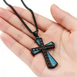 Natural Turquoise Stainless Steel Cross Necklace | Hip-Hop Christian Jewelry