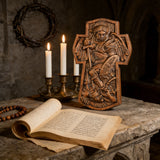 Archangel Michael Hand-Carved Ashwood Cross Plaque