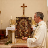 Our Lady of Sorrows Wooden Wall Decor - Our Lady of the Seven Arrows Softens the Heart of Evil