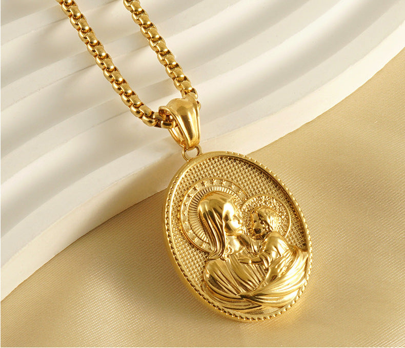 18K Gold Plated Blessed Virgin Mary Madonna and Infant Jesus Necklace