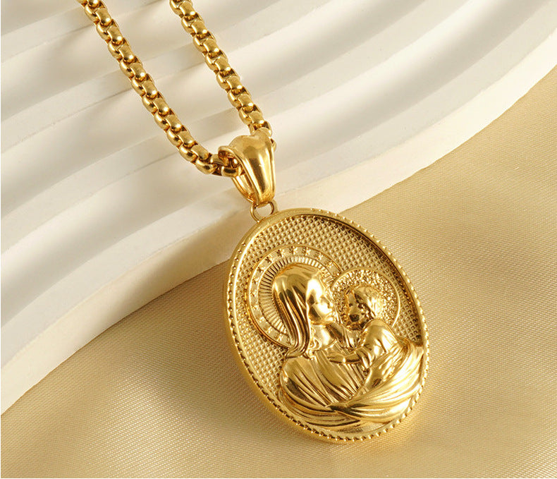 18K Gold Plated Blessed Virgin Mary Madonna and Infant Jesus Necklace