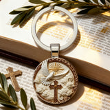 "Divine Blessing" Silver Dove & Cross Keychain – A Symbol of Faith, Peace, and God's Grace