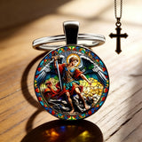 Stained Glass St. Michael Keychain: Conquer Darkness with Light