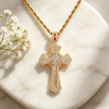 Iced Baguette & Round CZ Cross Pendant Necklace – Faith, Luxury & Statement Style