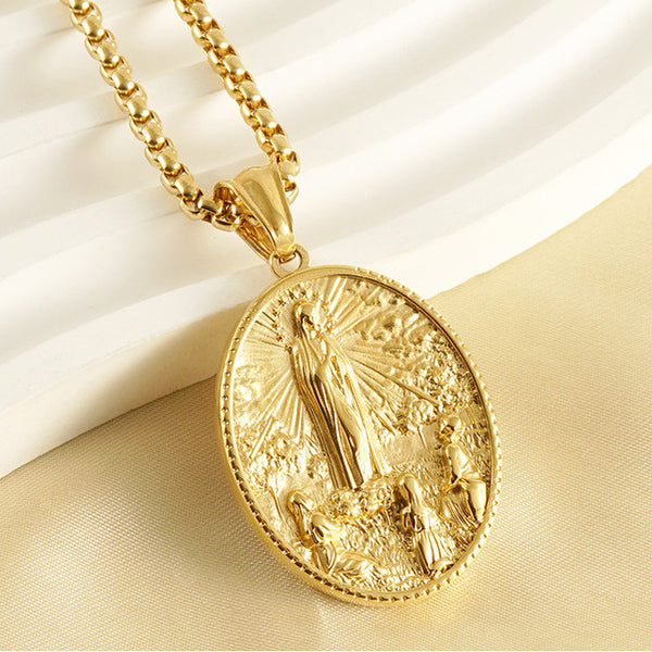 18K Gold Plated Our Lady of Fatima Medal Necklace