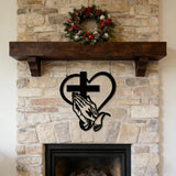 Praying Hands, Heart & Cross Metal Wall Art: Faith, Love, and Devotion in One Design