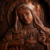 Immaculate Heart of Mary Hand-Carved Beech Wood Sculpture | Sacred Home Altar Ornament