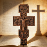 Eastern Orthodox Crucifixion Cross Wall Decor - Faith & Redemption Theme Wooden Carved Wall Hanging