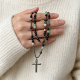 Natural Stone Rosary Cross Necklace – Faith, Earth & Timeless Devotion