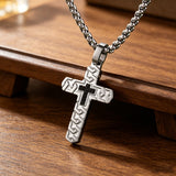 Retro Braided Texture Inlaid Zircon Cross Pendant Necklace