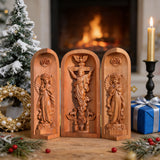 Hand-carved Portable Church - Mini Christian Ascension scene Triptych Altar