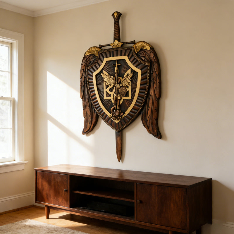 Archangel Michael Sword & Shield Wall Plaque - Divine Protection in Spiritual Warfare