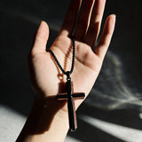 Minimalist Titanium Steel & Wood Cross Necklace – Faith in Simplicity