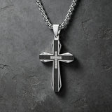 Brushed & Faceted Titanium Steel Cross Necklace – Modern Faith, Bold Devotion