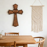 Eternal Heart Hand-Carved Wood Cross: Faith Woven with Love