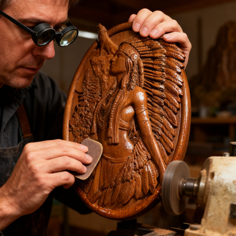 Native American Woman Wood Carving - Hand-Carved Solid Wood Art - Indigenous Home Decor