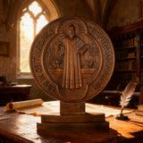St. Benedict Double-Sided Wooden Desk Plaque: A Christian Symbol of Protection & Faith