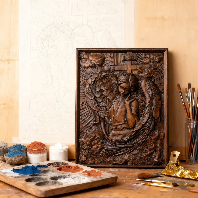🌟 Archangel Chamuel Wood Carving – Angel of Peaceful Relationships 🌟